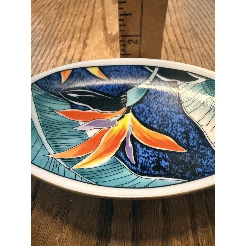 Otagiri Japanese Porcelain Tropical Floral Oval Soap Dish